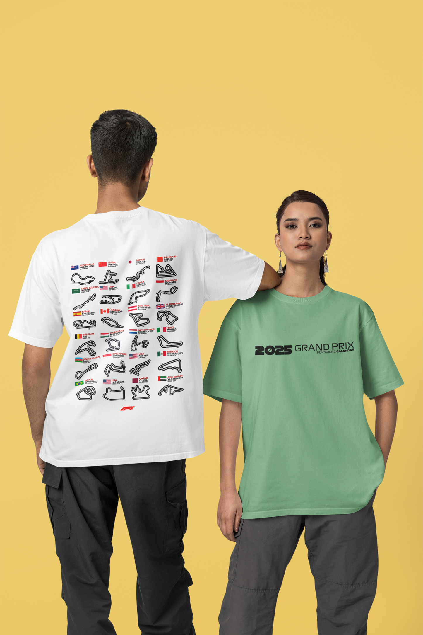 2025 Grand Prix Formula 1 Calendar Terry Oversized T-Shirt